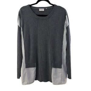 Foil merino wool blend sweater shirt Size M Gray with blue and white stripes